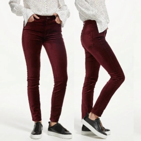 PAIGE Hoxton Ultra Skinny Velvet Corduroy Pants Dark Currant Women’s  27 - Picture 1 of 13
